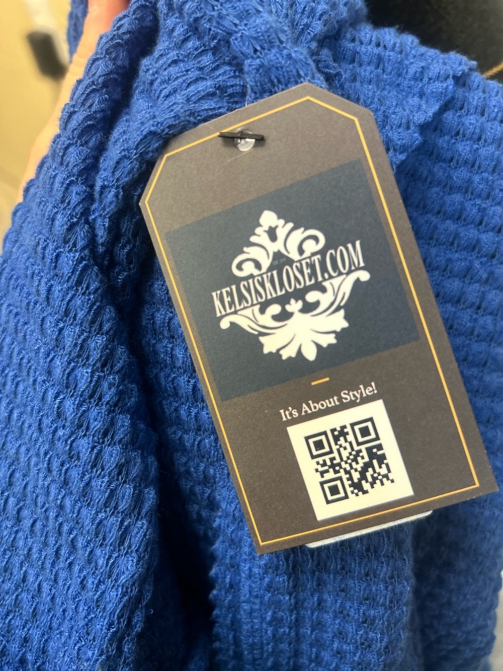 Zenana Blue Waffle Knit V-Neck Top - Picture 6 of 7